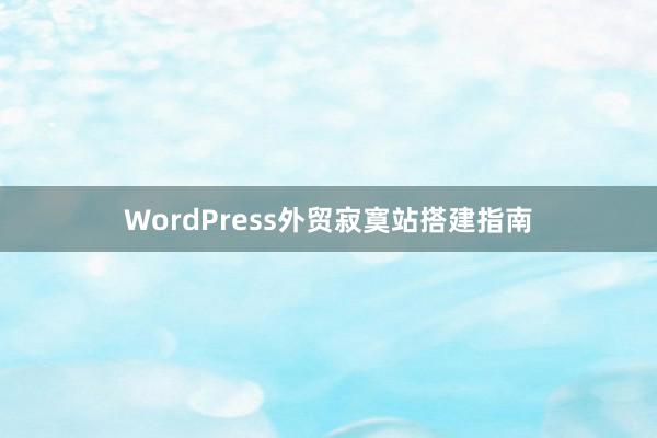 WordPress外贸寂寞站搭建指南